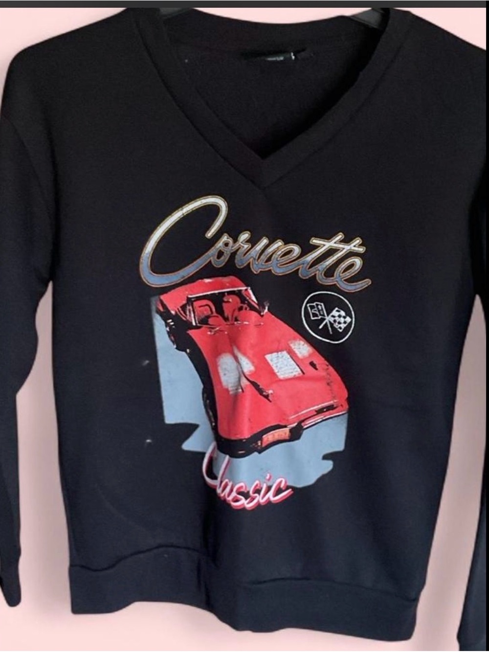 Chemistry Black V-Neck Sweatshirt with Red Corvette Graphic